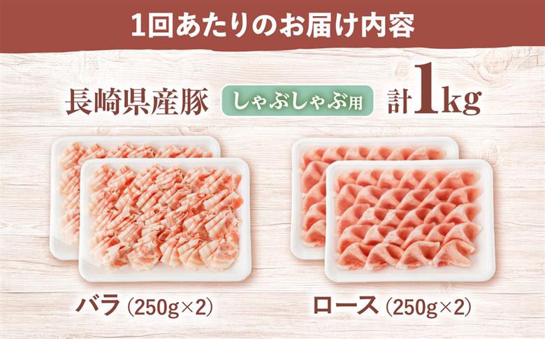 【3回定期便】【嬉しい食べ比べ】 長崎県産豚 しゃぶしゃぶ用 1kg（ロース・バラ各500g）＜宮本畜産＞ [CFA037]