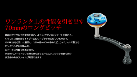 LIVRE限定 ダークガンメタ ライトアーム70カスタム シマノS2 亀山市/LURE 1BAN リールハンドル カスタムハンドル 国産[AMBV008]
