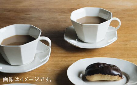 【波佐見焼】八角カップ＆ソーサー ミルク色 2セット 食器 皿【イロドリ】[KE47] 波佐見焼