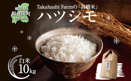 ＜ R8年産 先行予約 ＞米 ハツシモ 「高橋米」 白米 10kg×1袋 令和8年産 10キロ お米 精米 ご飯 はつしも ブランド米 大粒 炊飯 お弁当 ふっくら お取り寄せ 送料無料 Takahashi Farm 岐阜県 揖斐川町