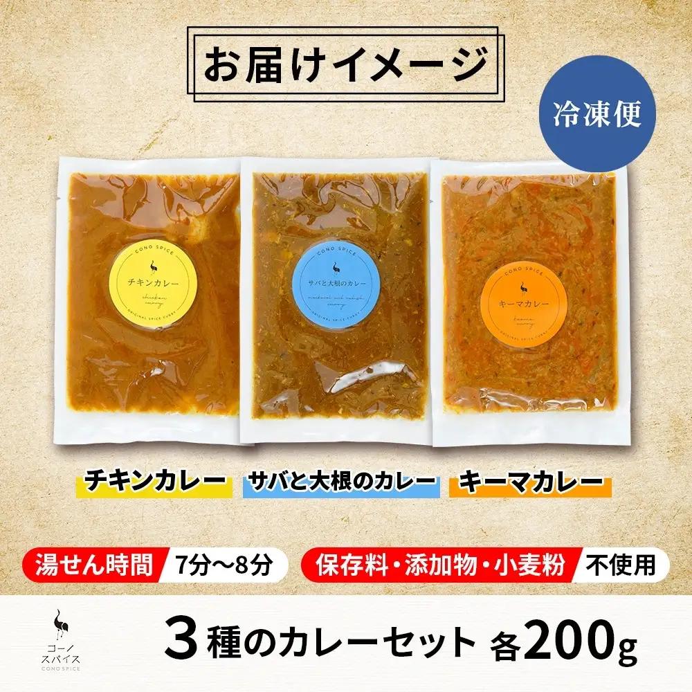 コーノスパイス スパイスカレー3種セット チキンカレー サバと大根のカレー キーマカレー 各200gパック 小麦粉不使用 グルテンフリー CONO SPICE コーノコーラ 愛知県 名古屋市