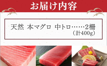 天然本マグロ　中トロ　２柵（４００ｇ） _eb013