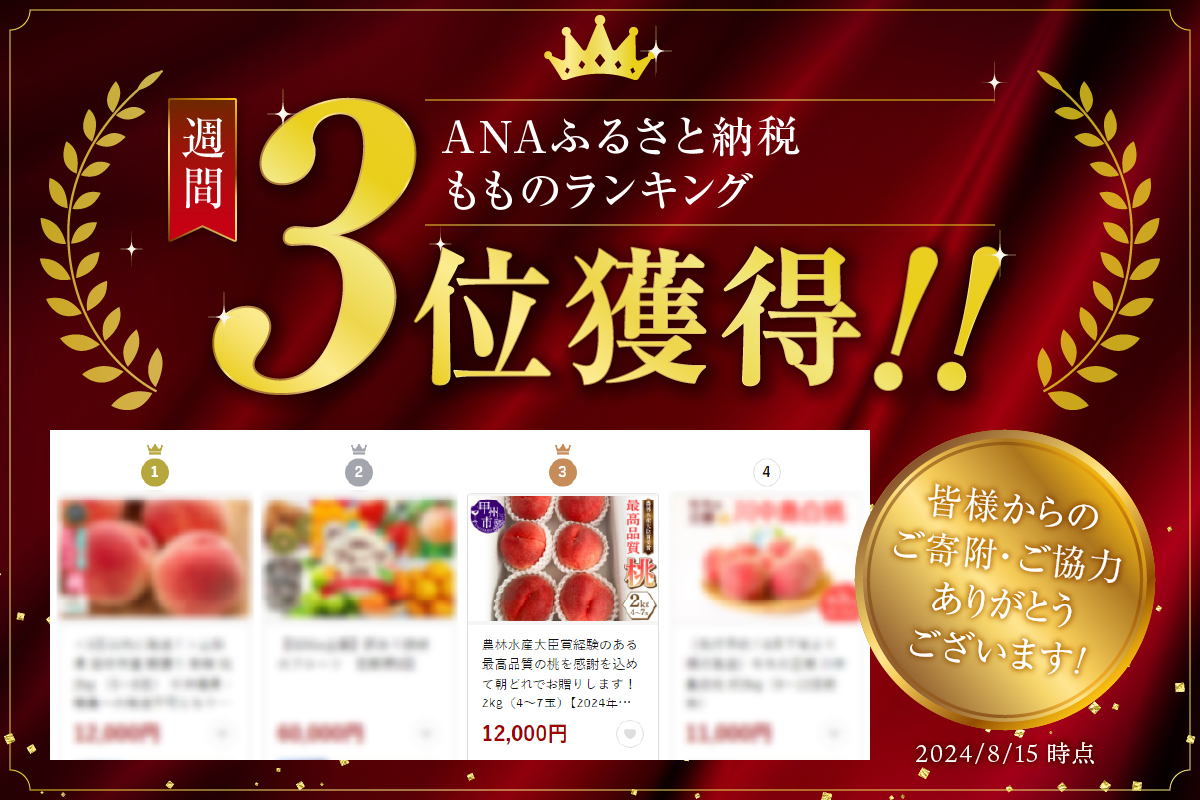 農林水産大臣賞経験のある最高品質の桃を感謝を込めて朝どれでお贈りします！ 2kg（4～7玉）【2024年発送】（LMS）B12-475