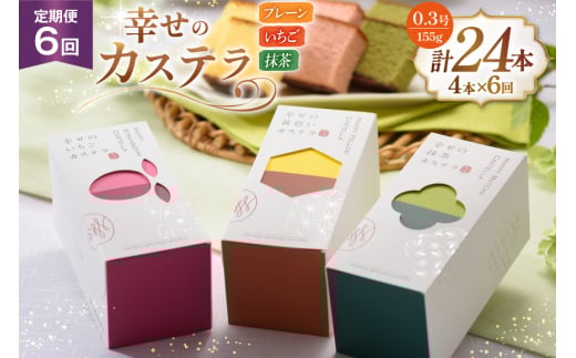 カステラ 定期便 幸せのカステラ 0.3号 155g 3種 セット プレーン2本 いちご1本 抹茶1本 計4本 6回 総計24本 詰め合わせ [長崎カステラセンター心泉堂 長崎県 東彼杵町 hs42bag180013] 和菓子 かすてら 長崎 お菓子 おやつ