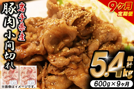 【定期便 9ヵ月】岩手県産 豚肉 小間切れ 600g（AB137）小間切れ