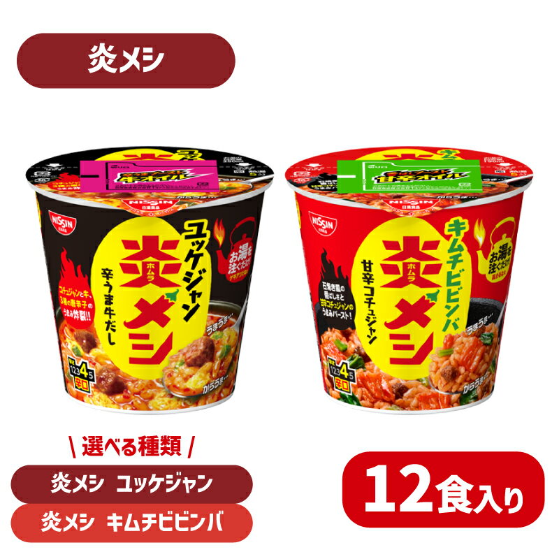 【ふるさと納税】 日清 炎メシ ユッケジャン キムチビビンバ 12食入り 選べる 種類 辛うま 辛い 唐辛子 コチュジャン キムチ ビビンバ コチュジャン 石焼き風 インスタント 時短 簡単調理 非常食 備蓄 常温 大容量 保存 長期保存 即席 日清食品 お手軽 大容量 下関市 山口県