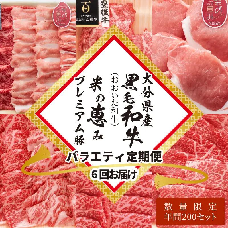 【定期便】大分県産黒毛和牛（おおいた和牛）・米の恵みプレミアム豚 バラエティ定期便 毎月6回お届け A01081