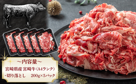 宮崎牛切り落とし1kg_MJ-2611_ (都城市) 牛肉 切り落とし 宮崎牛 和牛 国産 モモ肉 小分け 200g×5P