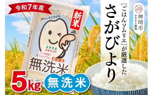 【令和7年産 新米】ごはんソムリエが厳選 無洗米 さがびより 5kg【神埼市産 米 お米 無洗米 精米 白米 5kg さがびより ブランド米 食味鑑定士】(H063146)