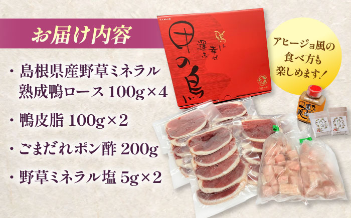 テレビ番組で紹介されました！島根県産野草ミネラル熟成鴨の焼肉セット（3?4人前）【美味しい食べ方レシピ付き】 鴨鍋 鴨肉 焼肉 しゃぶしゃぶ 島根県雲南市/鴨専門店カナール [AIDC001]