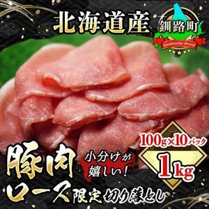 【毎月定期便】北海道産 豚ロース 切り落とし 100g×10パック(合計1kg)全12回【配送不可地域：離島】【4011060】