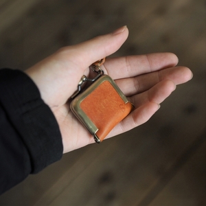 がま口リングケース グレー 本革 リングケース  牛革