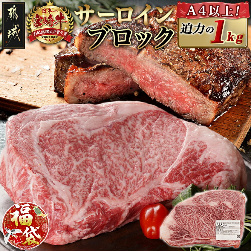 【ふるさと納税】【新春福袋★2026】宮崎牛サーロインブロック(1kg) - 宮崎県産宮崎牛 サーロインブロック 1kg 国産牛肉 ブロック肉 牛ブロック 塊肉 宮崎牛ステーキ 国産牛ステーキ ステーキ肉 冷凍 送料無料 38-N401-F2026 【宮崎県都城市は2年連続ふるさと納税日本一！】
