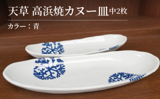 S026-051_天草 高浜焼カヌー皿 中2枚 計2枚入りセット（青）