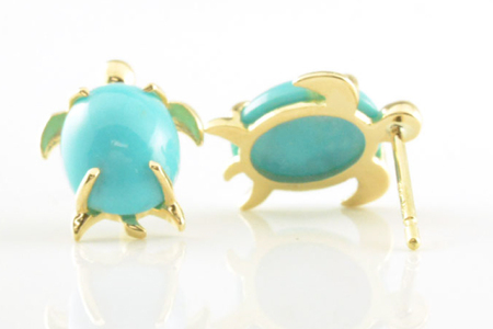 ピアス K18 亀 ターコイズ イエローゴールド スタッドピアス ジュエリーケース付き [シエロ 山梨県 中央市 21470670] アクセサリー ジュエリー アクセ 18金 ハワイ ハワイアン ウミ