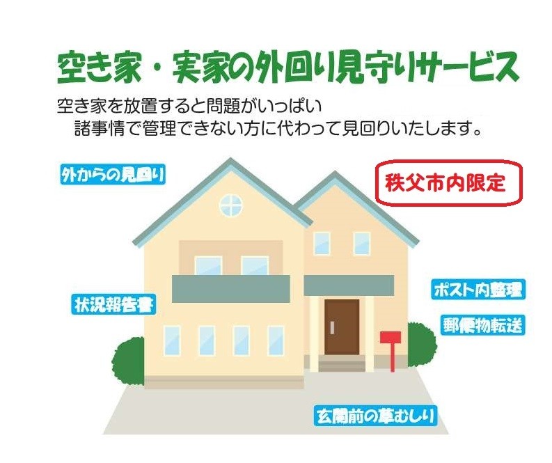 
                  空き家・実家の外回り見守りサービス ／ 年3回 あきや みまもり 見回り 簡単なゴミ拾い 草むしり 郵便ポスト内整理 郵便物転送 手入れ 片付け 埼玉県 No.618
                