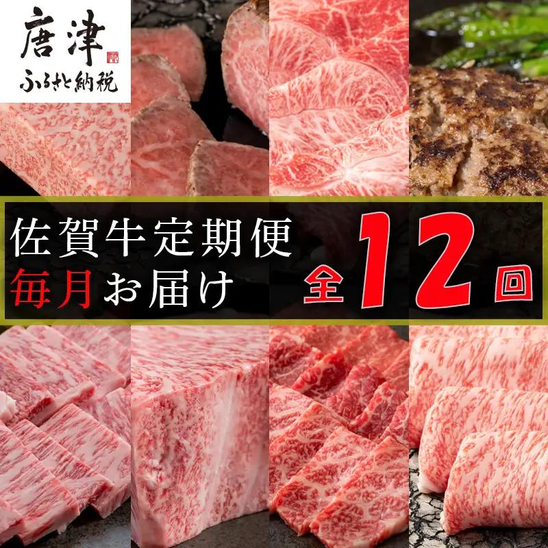 【定期便全12回】佐賀牛定期便「サーロイン(2回)・ローストビーフ(3回)・肩ロース・ハンバーグ(2回)・ロースブロック・カルビ(ロース)・カルビ(モモ)・しゃぶしゃぶ(ウデ)」 毎月発送いたします! ハンバーグ ステーキ