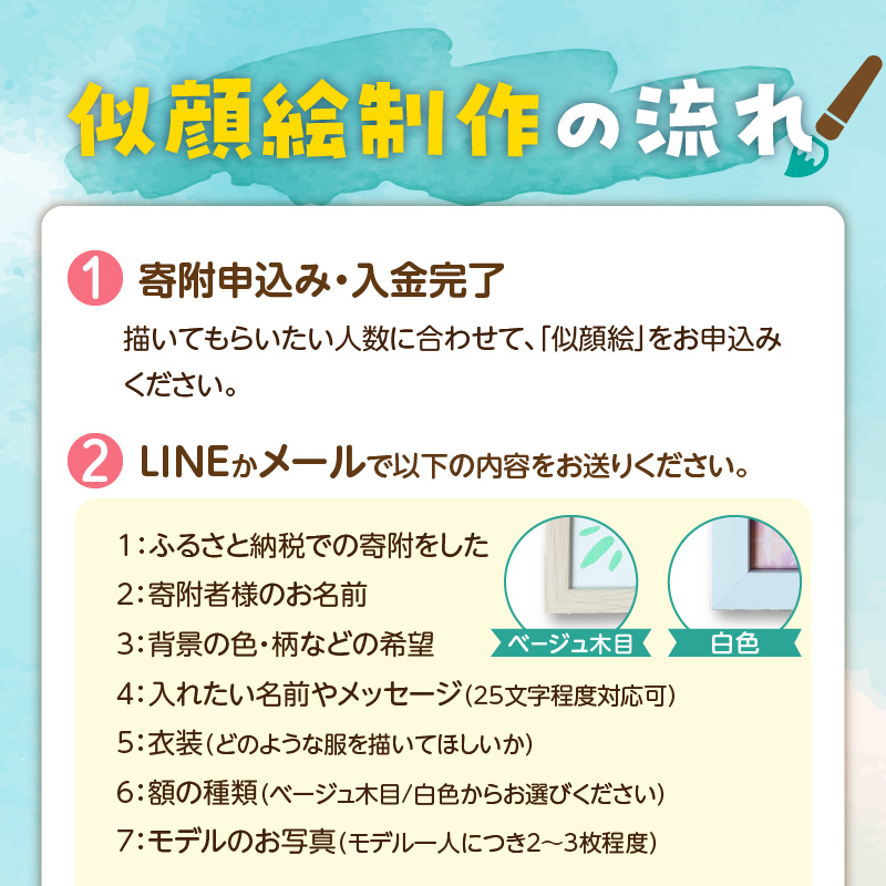 似顔絵ギフト～A4 ３名様～「額付き」「手描き水彩画」 イラスト にがおえ 手書き 水彩画 絵の具 絵 飾り 誕生日 七五三 ペット 犬 猫 結婚 記念日 ギフト 贈り物 プレゼント H201-003