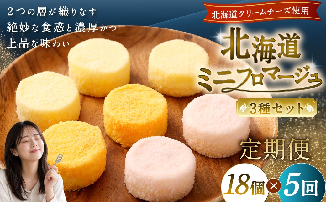 
            【5回定期便】 北海道ミニフロマージュ 3種 セット （プレーン ・ アップル ・ メロン） 約900g×5回 合計約4.5kg ミニフロマージュ フロマージュ チーズケーキ ケーキ スイーツ 洋菓子 冷凍 北海道 小樽市
          