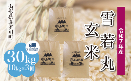 ＜令和7年産米＞ 令和8年7月下旬より発送 雪若丸【玄米】30kg 定期便 (10kg×3回) 山形県真室川町　◆RR7Y3010M-G2607C