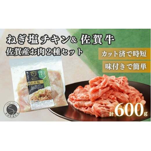 牛肉＆鶏肉 佐賀の地元産お肉を2種楽しめる 佐賀牛小間切れ ありたどり塩ネギ セット 各300g 計600g  肉 佐賀牛 牛肉 おすすめ 1万円 N10-66