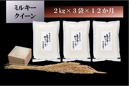 【定期便】 令和6年産 ミルキークイーン 6kg（ 2kg × 3袋 ）× 12か月　【 新潟県 新潟産 新発田産 米 ミルキークイーン 佐々木耕起組合 6kg 12ヵ月 2kg 72kg 定期便D47_001  】