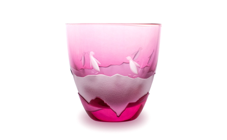 浅草切子 aquatic「Penguin Couple 冷酒杯 金赤」_0012-074-T07