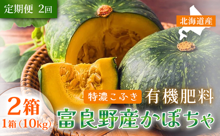 【定期便2ヵ月】秋の味覚 北海道産 カボチャ 特濃こふき 無選別 10kg×2箱 全2回｜北海道富良野市 9～10月発送 野菜 しっとり ホクホク 濃厚 甘い 濃橙果肉 黒皮カボチャ かぼちゃ こふきかぼちゃ 南瓜 料理用 煮物
