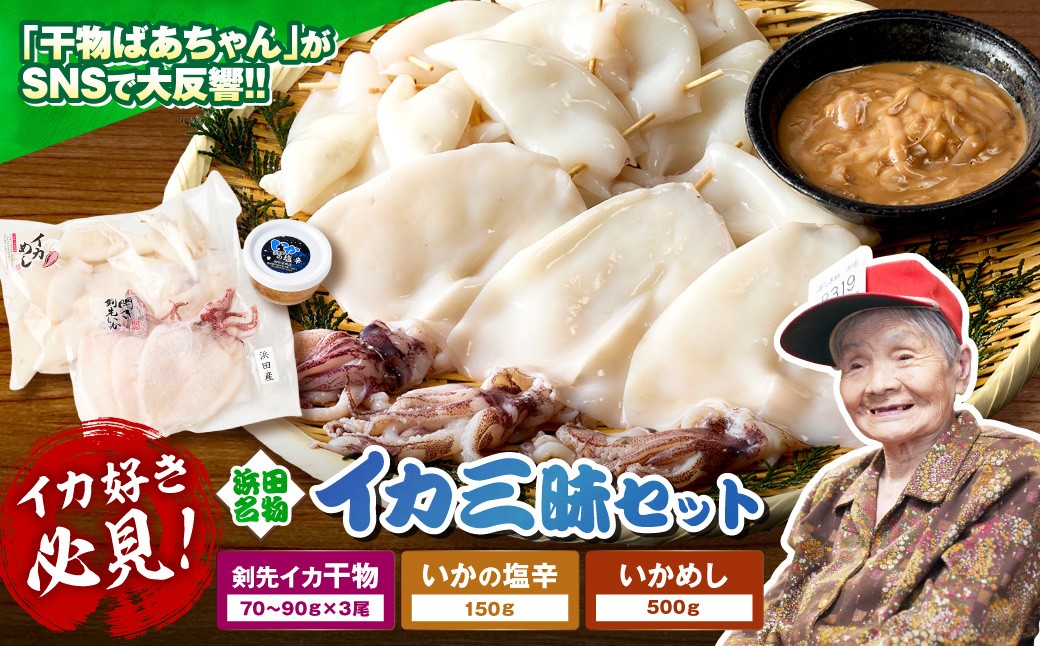 
                  【イカ好き必見！】浜田名物イカ三昧セット（干物・塩辛・いかめし） 魚 海鮮 イカ セット 名物 【025_0439】
                