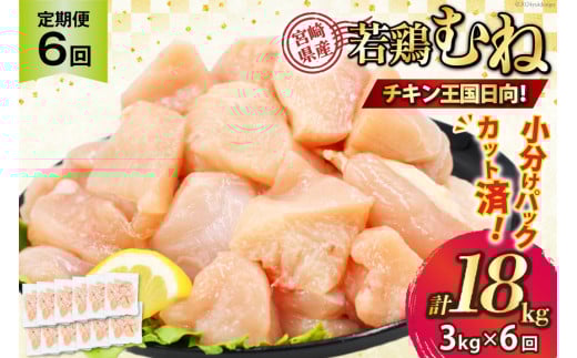 鶏肉 6回 定期便 むね 宮崎県産 若鶏 ムネ肉 250g ×12袋 計 3kg×6回 [九州児湯フーズ宮崎支店 宮崎県 日向市 452061298] 小分け 冷凍 むね肉 国産