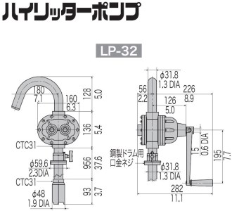 大容量手回しドラムポンプ LP-32 口径32ミリ ハイリッターポンプ [0927]