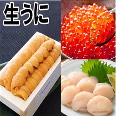 ふるさと納税 根室市 ＜12/17まで年内配送＞ウニ1折、いくら醤油漬け、ホタテ[11月下旬以降順次発送] E-71015