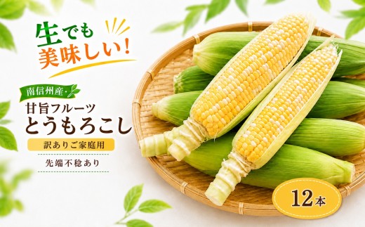【訳ありご家庭用】 生でも美味しい! 南信州産 ・ 甘旨フルーツ とうもろこし 【12本】＜2026年7月中旬～発送＞| テトテ農園 とうもろこし トウモロコシ 野菜 ジューシー 農家直送 栄養 健康 生食 茹で 焼き おやつ おつまみ 長野県 飯田市 信州