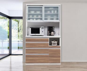 （キングウッド）【開梱設置】 ルシエル レンジボード 幅120cm 大理石調 食器棚 引き戸 キッチンボード レンジ台 完成品 キッチン収納 ダイニングボード 大川家具 日本製