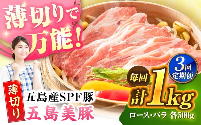 
            【3回定期便】五島美豚薄切り1kg[PAF008]うすぎり しゃぶしゃぶ 五島美豚 国産豚 豚肉セット ブランド豚 食べ比べ 冷凍 ロース バラ 小分け 人気 おすすめ
          