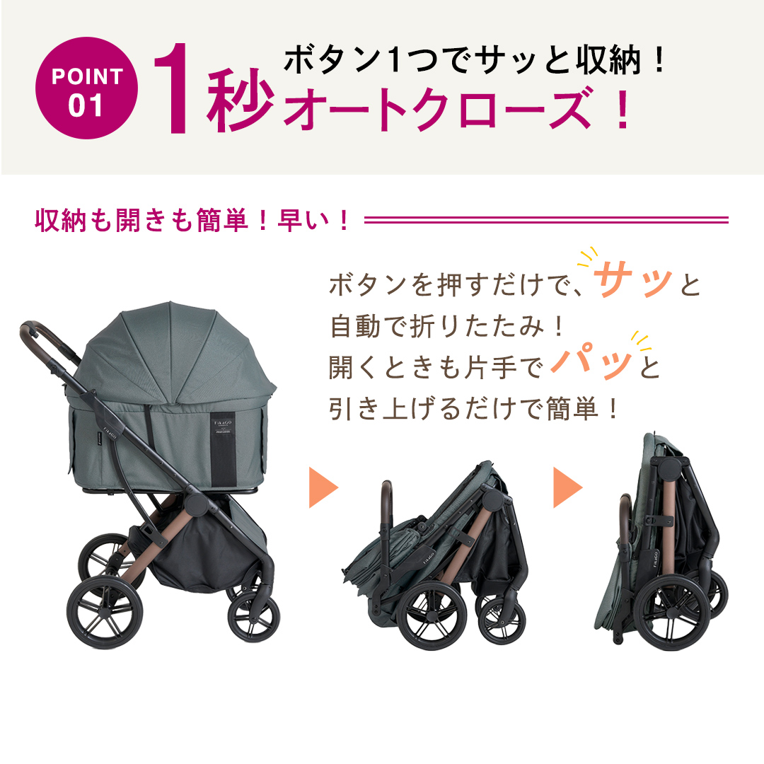 【コムペット】フィカゴー アジャイル 2 ヴィンテージグリーン（GR）156704 中型犬向け ドッグカート combi コンビ ペットカート FikaGO 1秒自動収納 コンパクト収納 自動収納ペッ