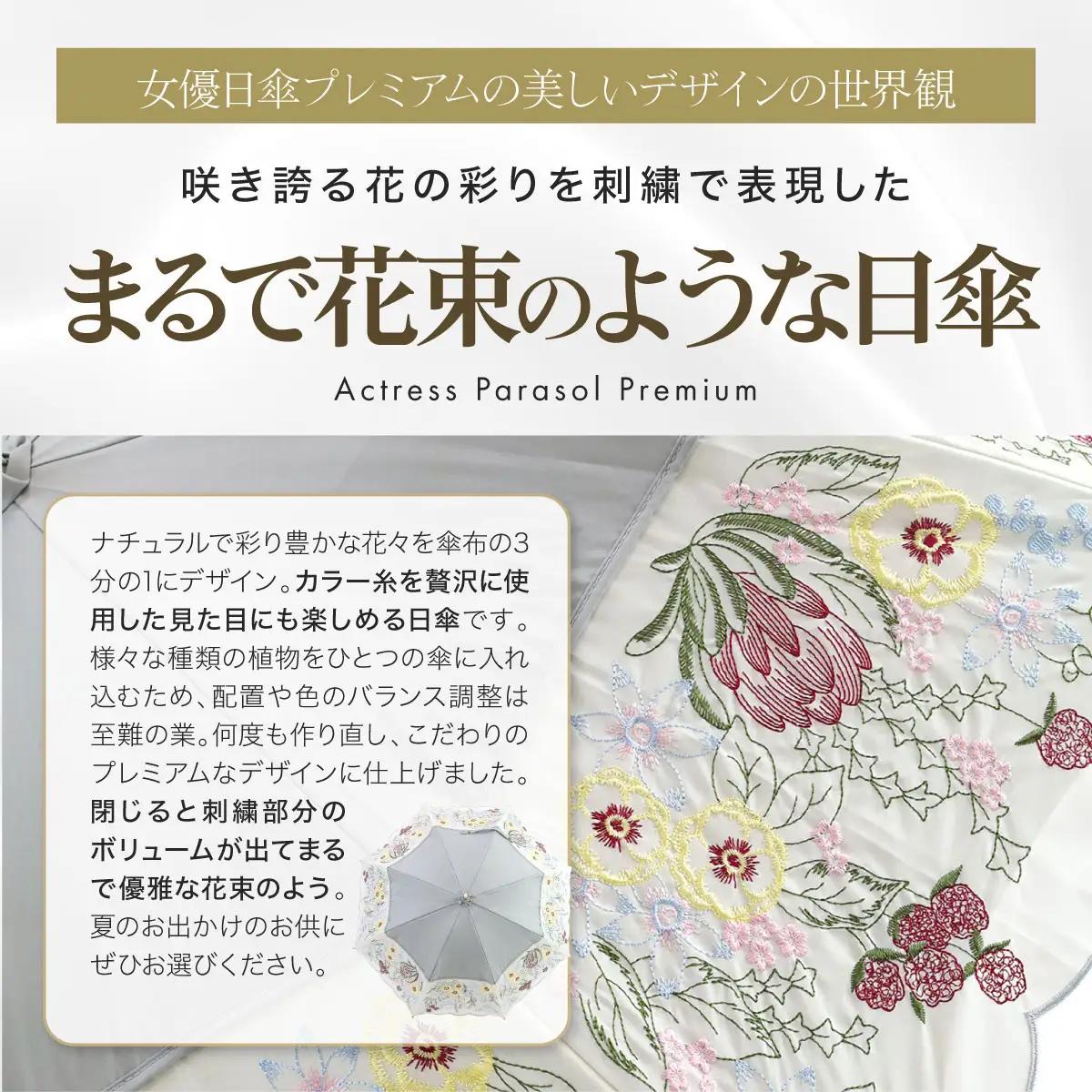【シノワズリーモダン京都】花束みたいな刺繍かわず張りショート折りたたみ日傘 モカ｜京都 日傘ブランド おしゃれ 人気 