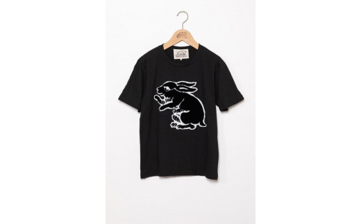 
【beanxious(ビーアンキシャス)】直植毛フロッキーTシャツ　ウサギ黒
