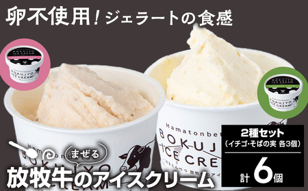 放牧牛 アイスクリーム2種（イチゴ・そばの実　各3個）計6個【池田牧場】 アイス スイーツ デザート 冷凍 卵不使用 北海道ふるさと納税