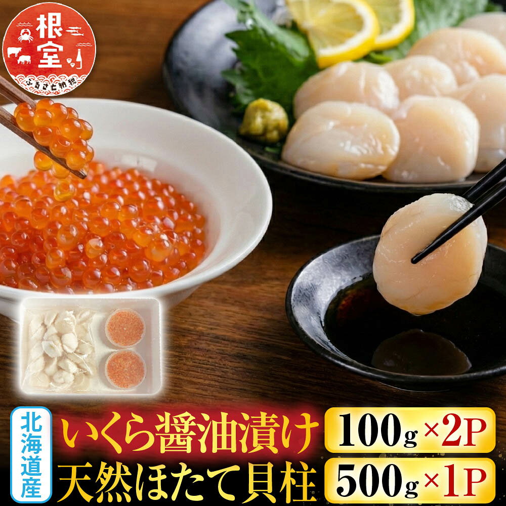 【ふるさと納税】 いくら醤油漬け 100g × 2P、ほたて貝柱 500g × 1P ホタテ ほたて 帆立 帆立貝柱 ホタテ貝柱 貝柱 イクラ 醤油 醤油漬 魚卵 鮭卵 お取り寄せ グルメ 海鮮 北海道 根室市 ふるさと納税 C-36041