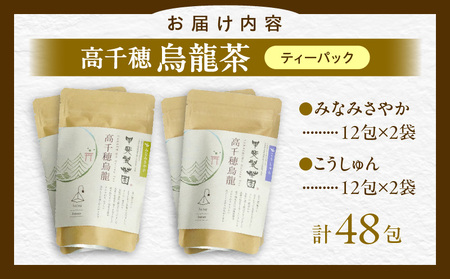 【国産烏龍茶】高千穂烏龍（ティーパック）2種4袋セット みなみさやか12包×2袋＆こうしゅん12包×2袋 国産 烏龍茶 お茶 みなみさやか こうしゅん 茶葉 ティーパック 飲み物 ティータイム さわや