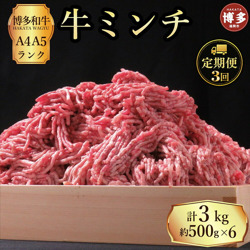 【ふるさと納税】定期便 3回 博多和牛 牛ミンチ 約3kg（約500g×6パック）