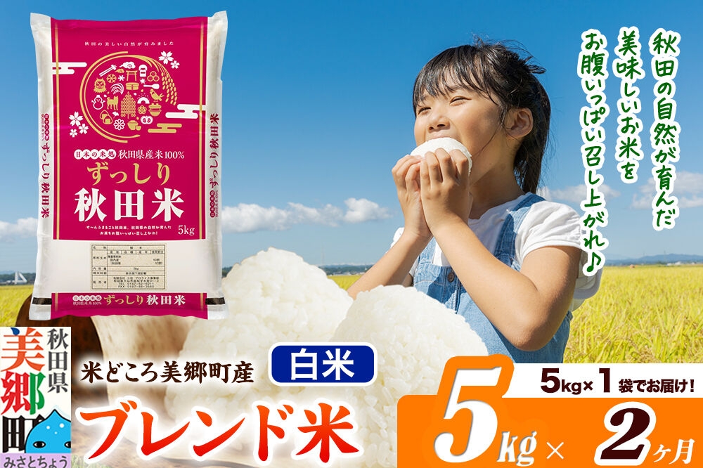 
                  米《定期便2ヶ月》ブレンド米【白米】精米 5kg（5kg×1袋）秋田県美郷町産 [5kg袋 お米 こめ ご飯 ごはん 米どころ 秋田県産 美郷町]
                