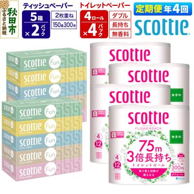 ふるさと納税 秋田市 《4回定期便》ティッシュ10箱 トイレットペーパー 長持ち 16個|15_nsc-160404db