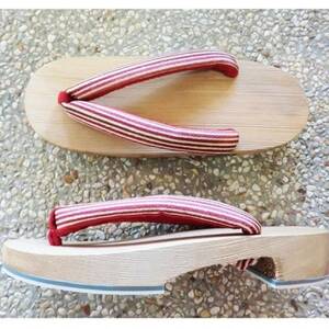 木曽ねずこ下駄　縞柄小豆鼻緒　女性用　並寸【1721279】