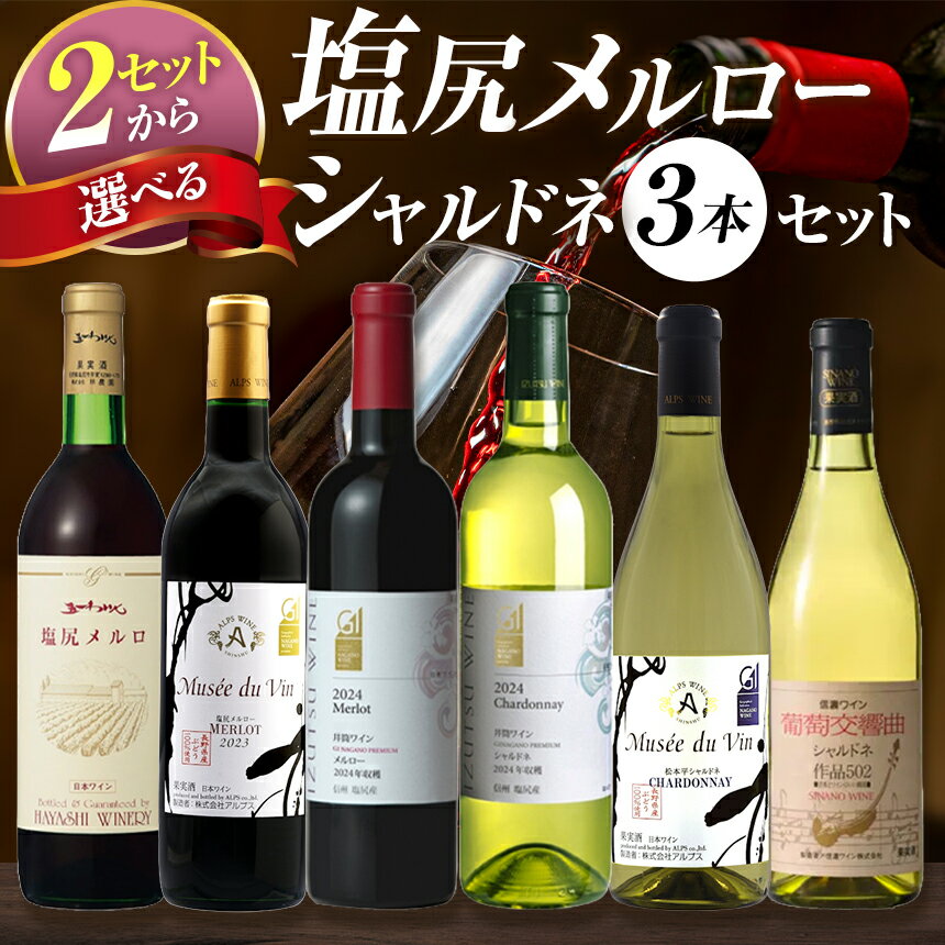 【ふるさと納税】選べるセット！塩尻産ワイン 3本セット（メルロー or シャルドネ） | ワイン わいん メルロ メルロー シャルドネ 五一わいん 林農園 アルプス 井筒ワイン 信濃ワイン 塩尻ワイン 飲み比べ 塩尻市 長野県