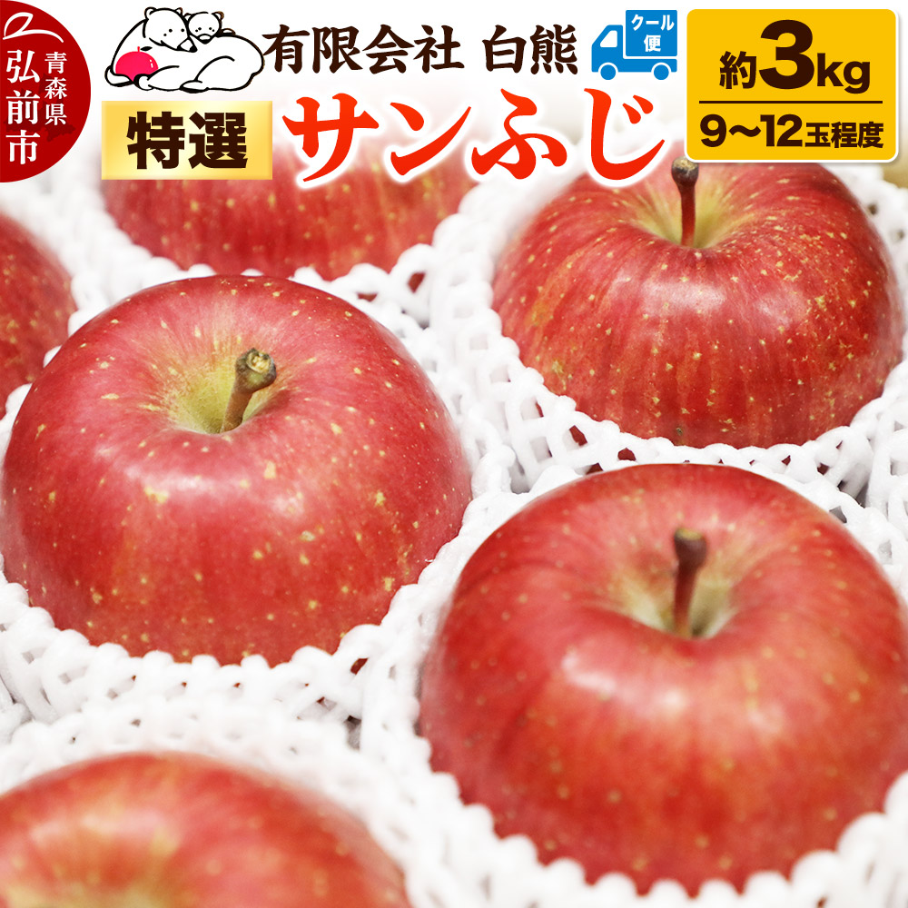 【寄附金額見直しました】【26年4月発送・先行受付・クール便】りんご 特選 白熊 サンふじ 絆 約3kg（9～12玉程度）糖度13度 CA貯蔵 林檎 リンゴ 果物 くだもの フルーツ 青森