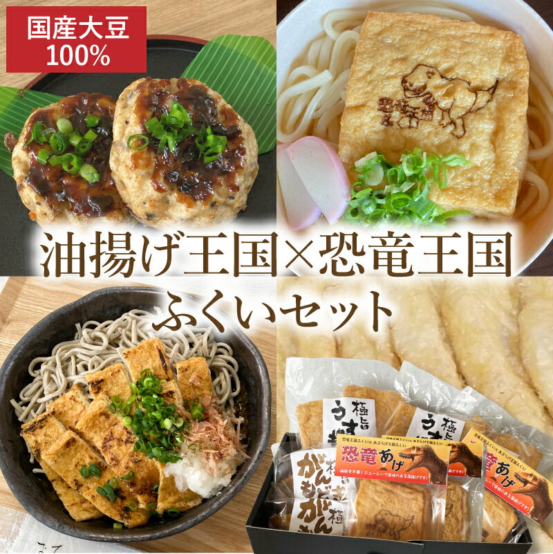 【ふるさと納税】油揚げ王国福井×恐竜王国の極旨詰め合わせ［B-14302］/うす揚げ がんも がんもどき 恐竜王国 おろしそば きつねそば 焼き印 味噌汁の具 大豆イソフラボン 福井県鯖江市