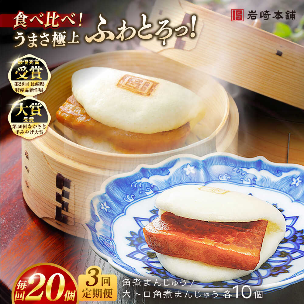 【ふるさと納税】【全3回定期便】角煮まんじゅう10個 （箱）・大とろ角煮まんじゅう10個 （箱） 豚肉 東坡肉 ふわふわ ほかほか 五島市/岩崎本舗 [PFL022] 冷凍 豚 豚角煮 角煮饅頭 簡単調理 お取り寄せ