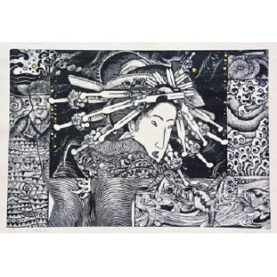 ふるさと納税 境町 【数量限定】【木版画家・冨張廣司】ゴッホ英泉描く(40cm×58cm・額付)